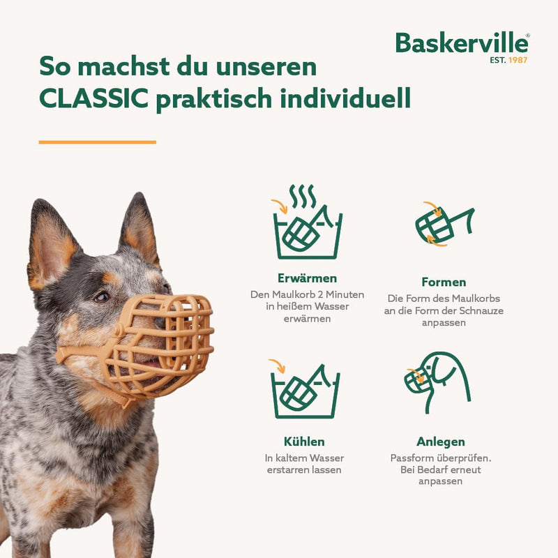 BASKERVILLE CLASSIC MUZZLE - Allows panting and drinking, prevents biting and searching for food, ideal for dogs with long noses, training muzzle for large dogs (size 9) TPR - BeesActive Australia