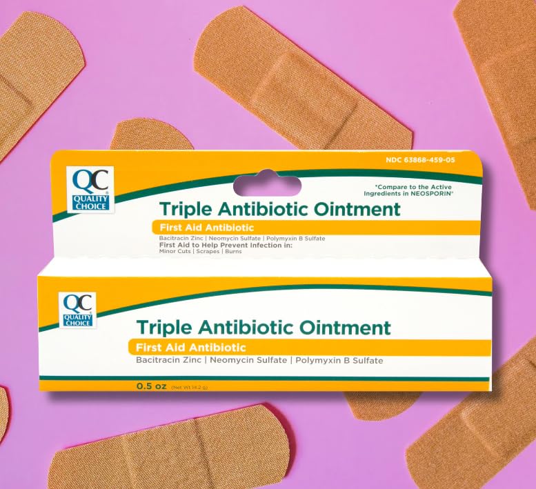 Quality Choice Triple Antibiotic Ointment, First Aid Antibiotic with Bacitracin Zinc, Neomycin Sulfate, Polymyxin B Sulfate, for Minor Cuts, Scrapes, and Burns.