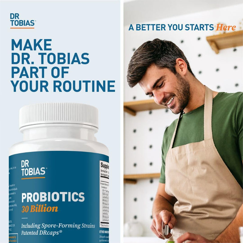 Dr. Tobias Probiotics 30 Billion CFU 30 Capsules | Gut Health Support | Daily Digestive Support | 10 Probiotic Strains | Targeted Release Probiotics for Women & Men | Shelf Stable | 30 Servings 30 Count (Pack of 1)