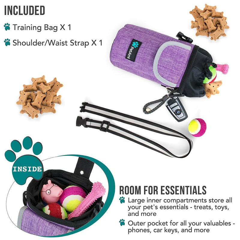 PetAmi Dog Treat Pouch, Large Pet Training Treat Pouch with Pocket, Dog Trainer Essentials Supply Holder with Poop Bag Dispenser, Training Bag for Kibbles Toys, 3 Ways to Wear (Purple) Purple - BeesActive Australia