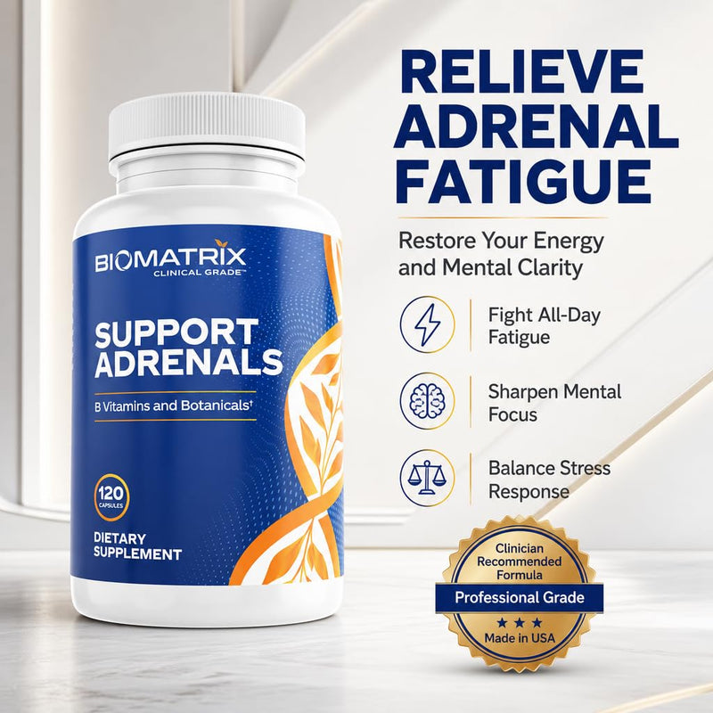 BioMatrix Adrenal Fatigue Supplement, Cortisol Manager, 5-MTHF, B Vitamins, Vitamin C, Adaptogens, Bioflavonoids, DHEA, Inositol, 30-60 Day Supply | 120 Veggie Caps