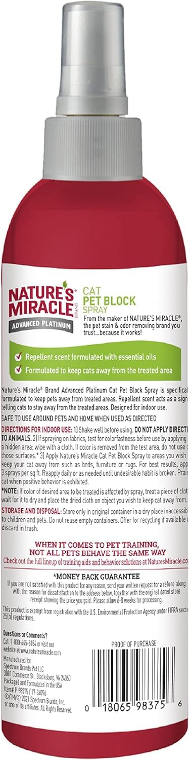 Nature's Miracle Advanced Platinum Cat Pet Block Repellent Spray, 16 Ounces, Indoor Training Aid for Cats - BeesActive Australia