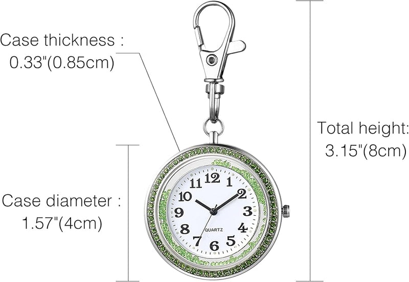 Carabiner Watch, Nurse Watch, Pocket Watch, Key Chain, Men's, Women's, Analog, Pocket Watch, Diamond, Trunk, Easy to See, Everyday Life, Climbing, Work, Christmas, Gift, Birthday, Anniversary, Silver (Green), silver: green -  Australia