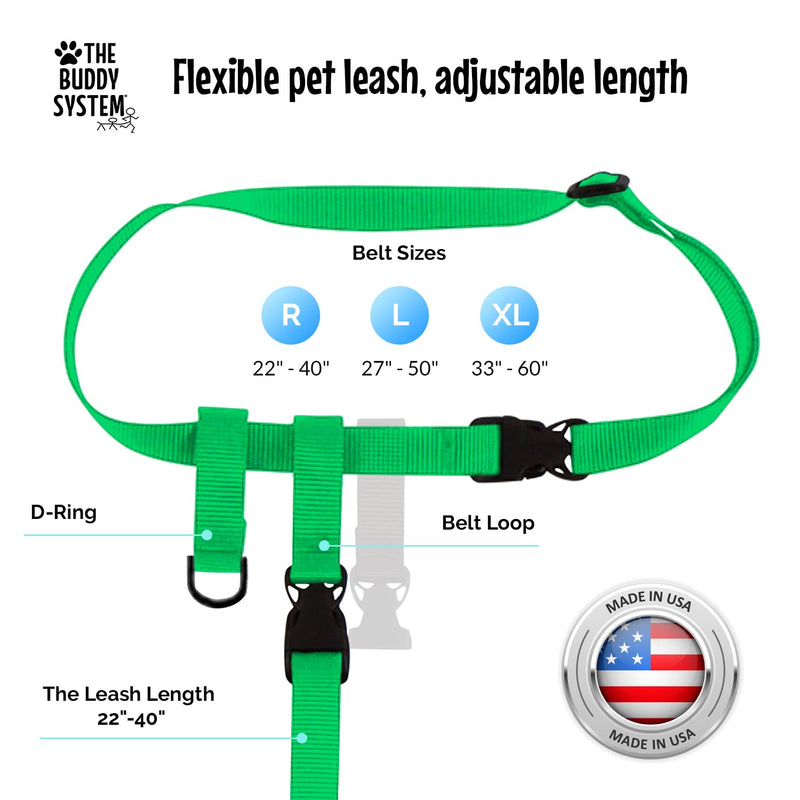The Buddy System Hands Free Dog Leash, Adjustable Leash for Running, Jogging, Training and Service Dogs, Great for Small, Medium and Large Dogs, Made in USA (Green, Regular Belt (22"- 40" Waist)) Regular Dog System (Regular Belt (22"- 40" Waist)) Green