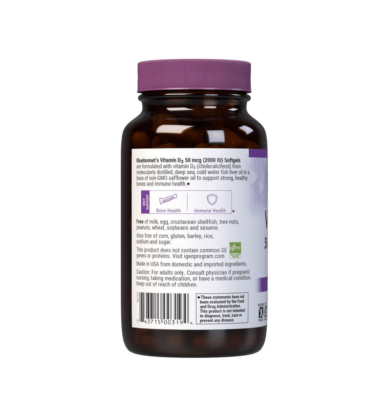 Bluebonnet Nutrition Vitamin D3 2000 IU50 mcg High Potency Immune Support, High Absorption Cold-Water Fish Liver Oil & Plant-Based Non-GMO Safflower Oil, Support Strong Bone, Gluten-Free, 250 Softgels | Bone Health & Immune Health; Non-GMO, Gluten-Free...