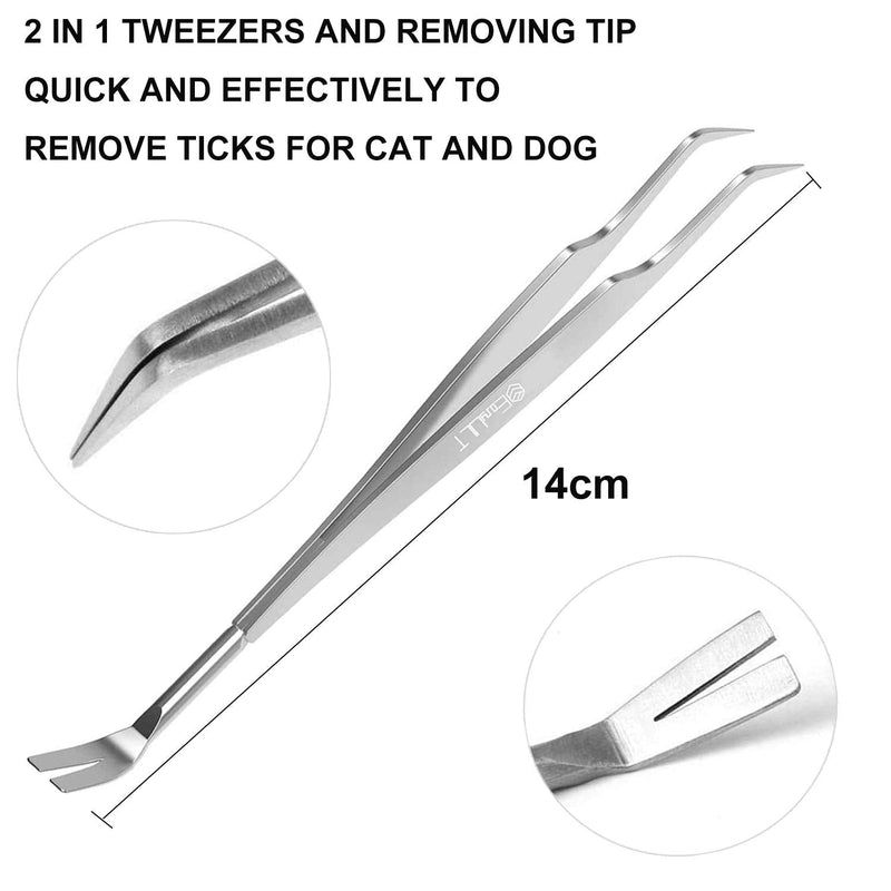 EasyULT 2 in 1 professional tick tweezers, tick tweezers and tick hook, made of high-quality stainless steel, easy to remove ticks, tick remover for humans, dogs, cats (with storage box) silver - BeesActive Australia