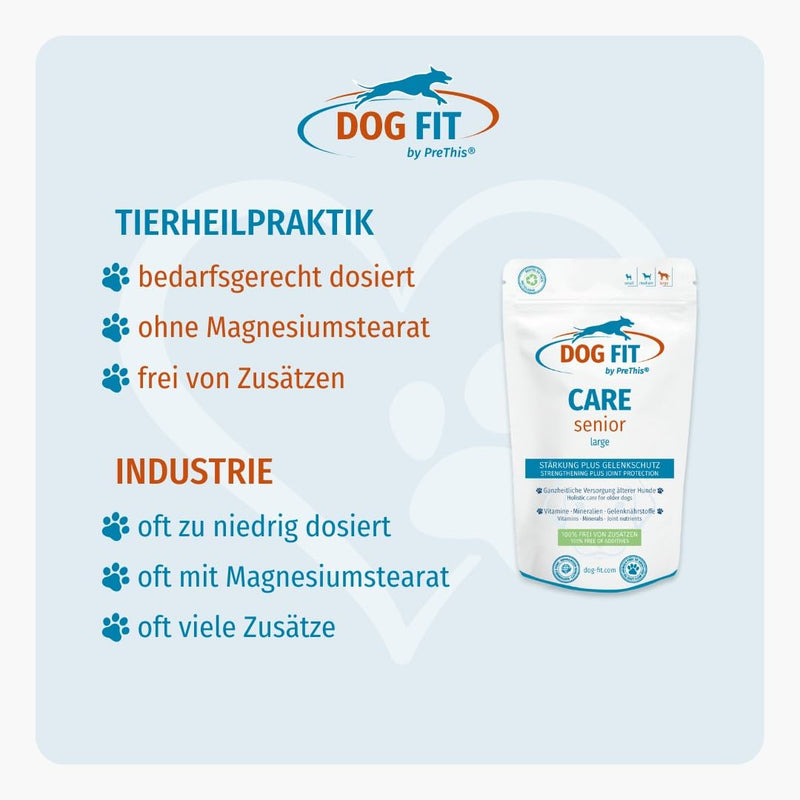 DOG FIT by PreThis® Care Senior I Nutrients for older dogs Plus joint and vertebral protection I Food supplement free of additives I Large large (for 25kg and over) - BeesActive Australia
