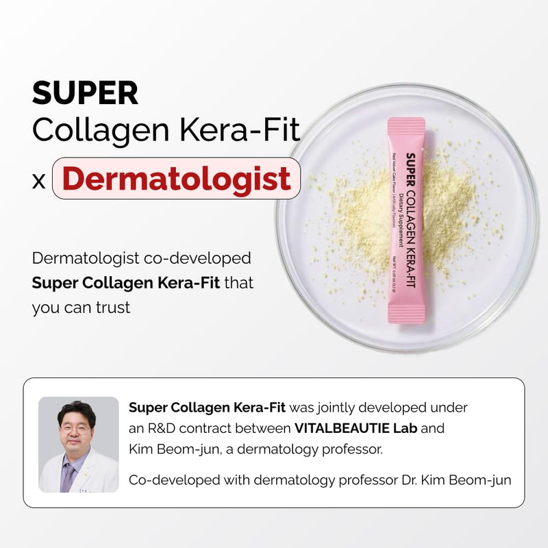VITALBEAUTIE Super Collagen Kera‑Fit – K‑Beauty Hair, Skin & Nail Powder Stick Packs – Developed with K‑Dermatologist, Red Velvet Cake Flavor – 30 Packets