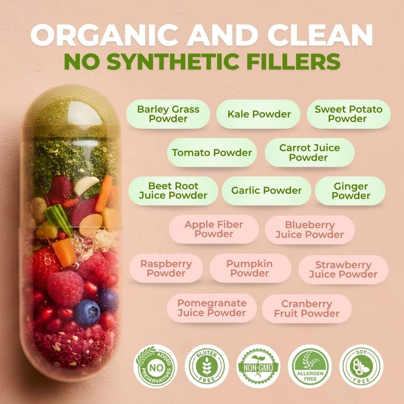 VITAL NUTRITIVE Super Fruits & Veggies -2-in-1 Fruit & Vegetable Supplement | Daily Superfood for Adults, Supports Immunity, Energy & Overall Wellness, Whole-Food Blend, Non-GMO 120 days 60 Count (Pack of 2)