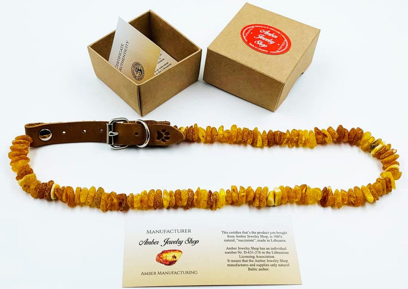 Amber necklace for dogs and cats with leather clasp made of raw Baltic amber / Elegance tick collar / flea collar / amber against ticks / tick and flea protection collar / tick protection dog / vermin collar 30-35 - BeesActive Australia