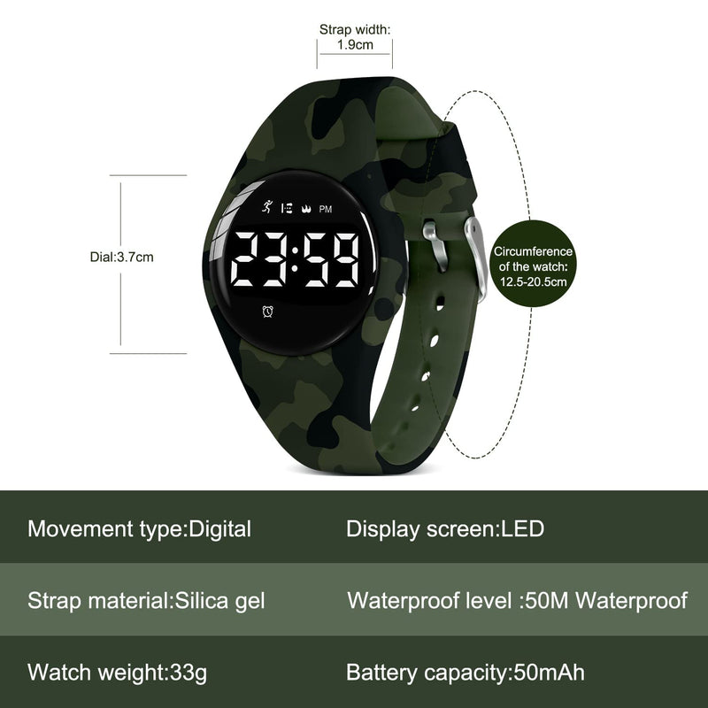 Kids Watches for Girls Boys Digital Sport Watch with Step Counter Pedometer Vibration Alarm Clock, No App Waterproof Fitness Tracker Kids Watch Boys Girls Teens Students Ages 5-16 103-F-Army - BeesActive Australia