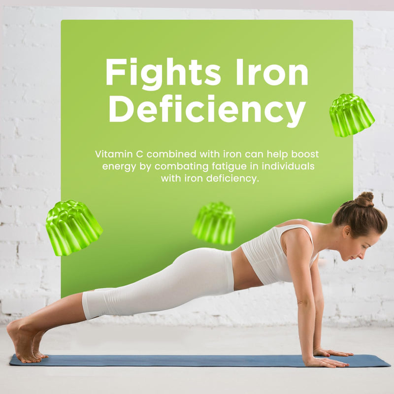Center-Filled Iron Gummies for Adults & Kids - Iron Supplement with Vitamin B6, B12, C, Zinc, Folate - Support Women Iron Deficiency, Anemia, Blood Builder - Sugar Free Vegan 60ct Apple & Kiwi Flavor 60 Count (Pack of 1)