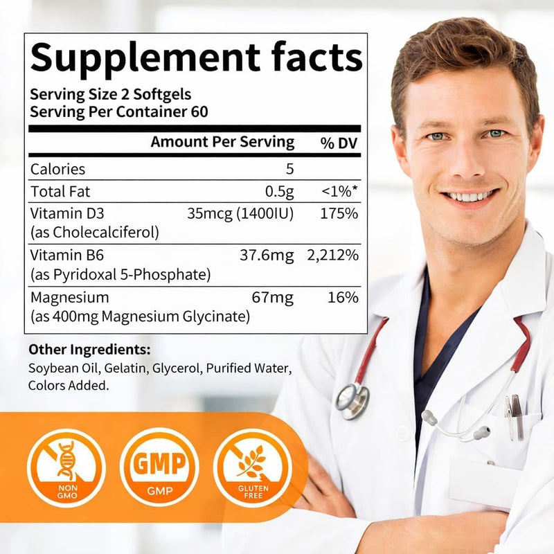 2pack Magnesium Glycinate 400mg Softgels with Vitamin D3 & B6,360count | High Absorption Magnesium Glycinate, Easy to Swallow Small Softgels, Gentle Support for Sleep, Muscle & Calm 180 Count (Pack of 2)