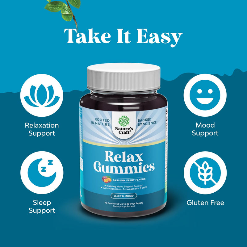 Pure Calm and Relaxing Magnesium Supplement - Magnesium for Stress Support & Rest Ease for Adults - High Absorption Mg Citrate Gummies with L Theanine & Ashwagandha for Muscle Cramps - 90 Count 90 Count (Pack of 1)