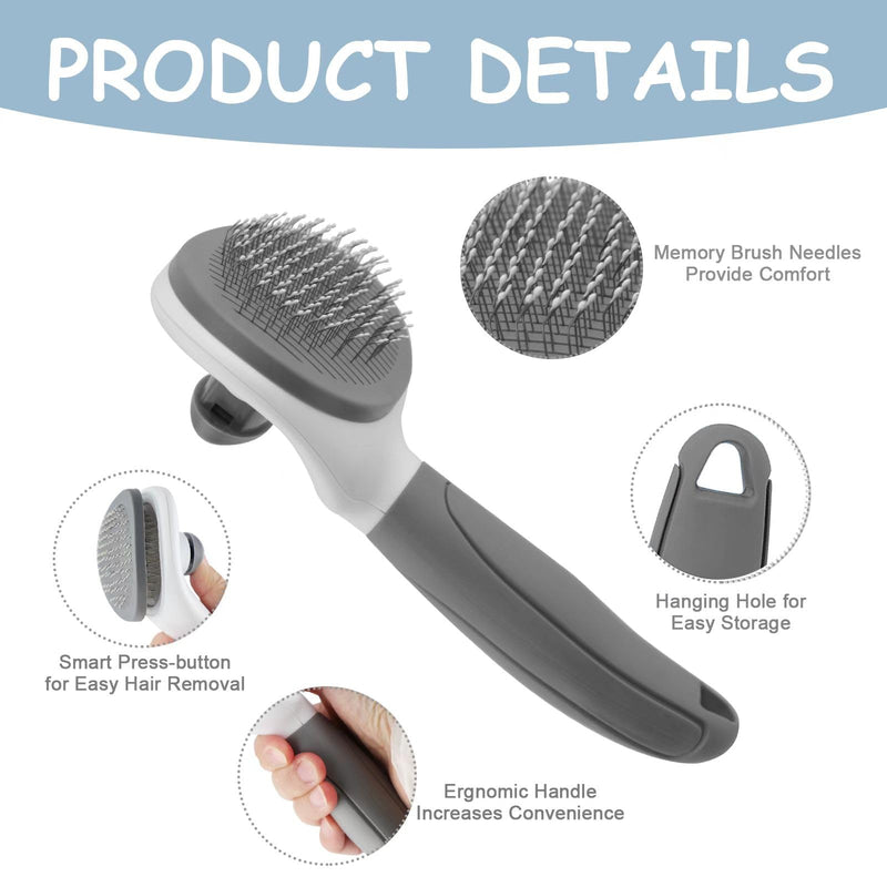 Cat Brush for Shedding, Cat Hair Brush with Release Button for Indoor Cats Dogs Self Cleaning Grooming(Dark Grey) - BeesActive Australia