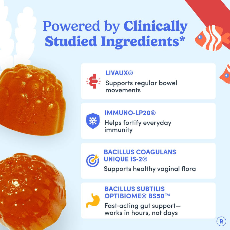 FIRST DAY Probiotic Gummies for Women, 3-in-1 Prebiotic + Postbiotic, 60ct | Vegan women probiotic gummies with kiwi and 4B CFU; 3-in-1 blend for digestive, oral and vaginal health, 30-day supply. 60 gummies - Bottle