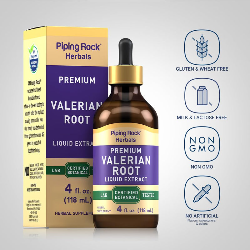 Piping Rock Valerian Root Extract Liquid | 4 fl oz | Premium Tincture Drops | Certified Botanical Supplement | Alcohol Free, Non-GMO, Gluten Free Drops - BeesActive Australia