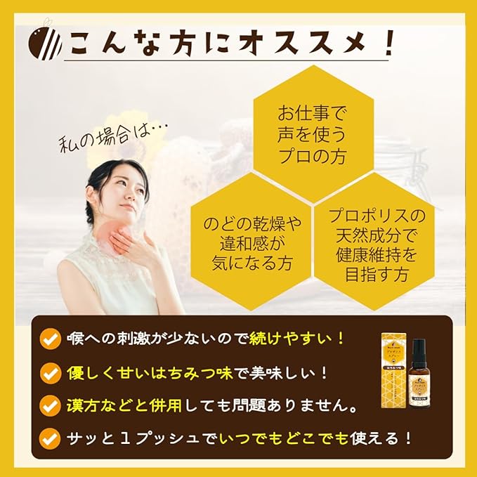 Bee's needs propolis spray throat spray throat care non-alcoholic additive-free delicious honey flavor 30ml - BeesActive Australia