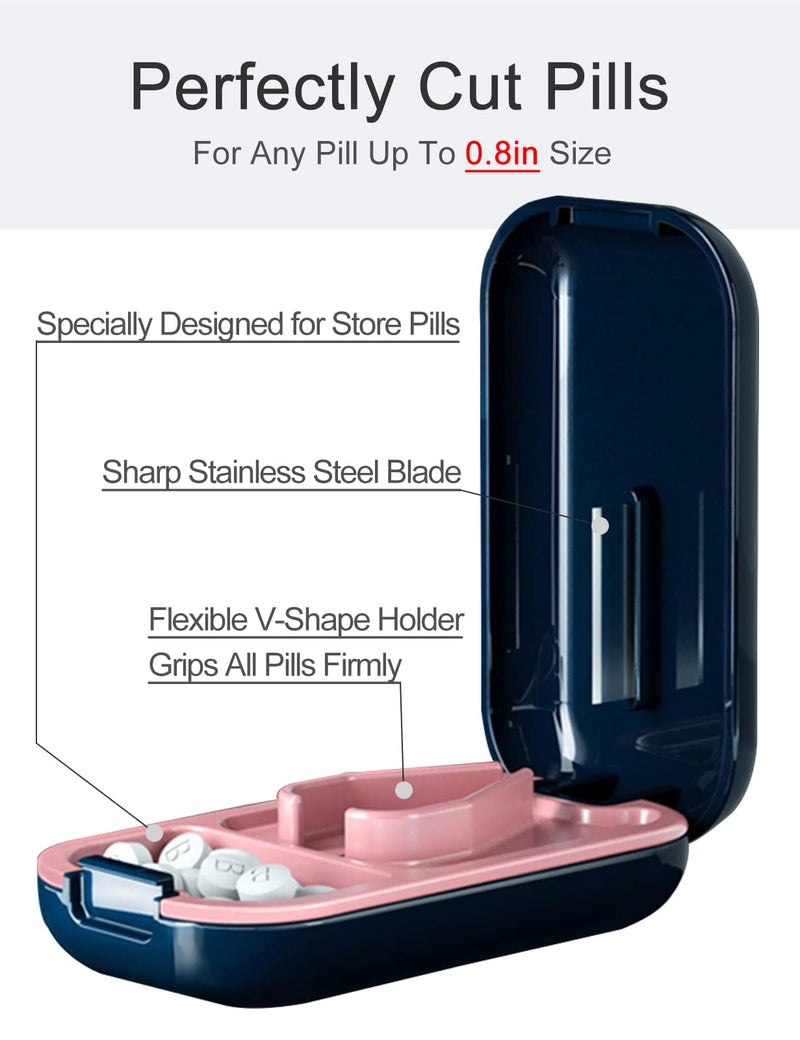 DUBSTAR Small Pill Cutter, Pill Cutter Splitter for Small and Tiny Pills, Portable Pretty Pill Cutters for Large Pills, Cuts Vitamins Tablets for Purse Pocket (Pill Cutter, Blue) - BeesActive Australia