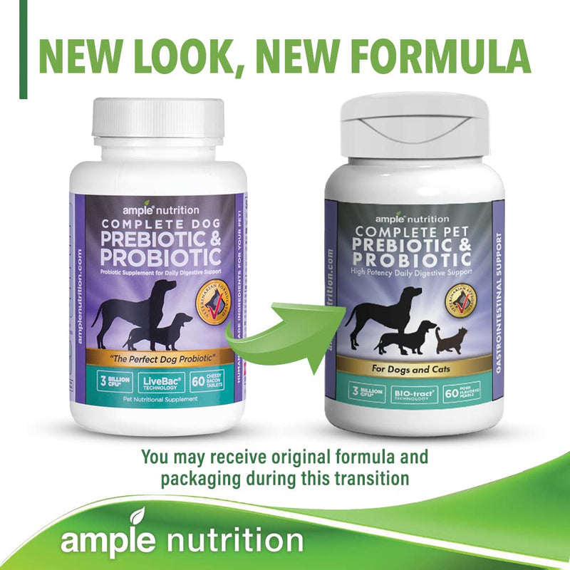 Ample Nutrition Complete Pet Prebiotic + Probiotic for Dogs & Cats, 60ct Pork Flavored Pearls