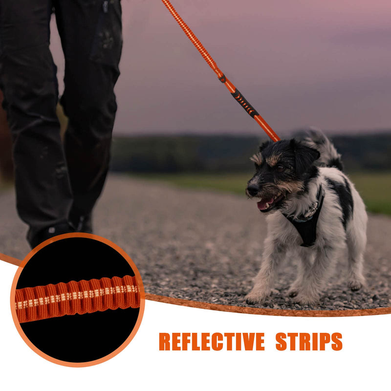 Raipult Heavy Duty Frog Clip Dog Leash, 4-6FT Strong Bungee Training Leash with 2 Handles, Highly Reflective Shock Absorbing Elastic Leashes with Car Seatbelt for Medium Large Dogs,Orange Neon Orange Aviation aluminum
