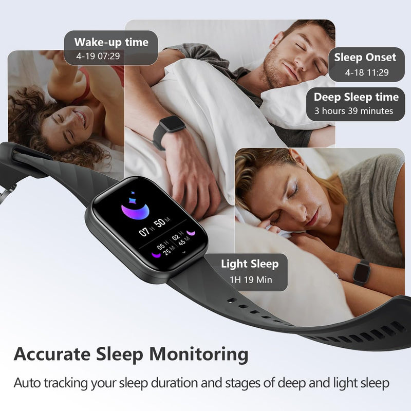 FITVII Health & Fitness Tracker (Answer/Make Calls), Smart Watch with 24/7 Heart Rate and Blood Pressure, Sleep Tracking, Blood Oxygen Monitor, 120+ Sport Modes Activity Tracker for Women Men Black 1.85 - BeesActive Australia
