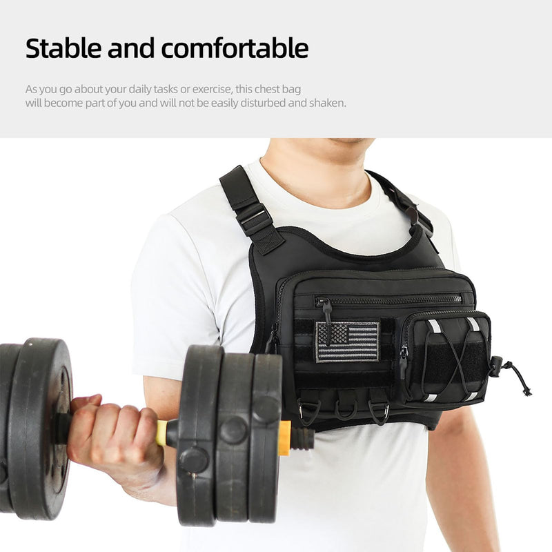 Outdoor Sports Chest Bag for Men, Water Resistant Lightweight Running Vest EDC Chest Pack for Workouts Hiking Cycling Black