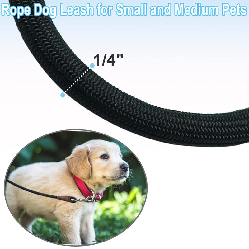 Small Dog Leash, 1/4" by 6/8/10 FT Lightweight Strong Nylon Rope Leash, Bright Classic Leash for Small Pets/Puppy/Cat (10ft, Black) 1/4" x 10' - BeesActive Australia