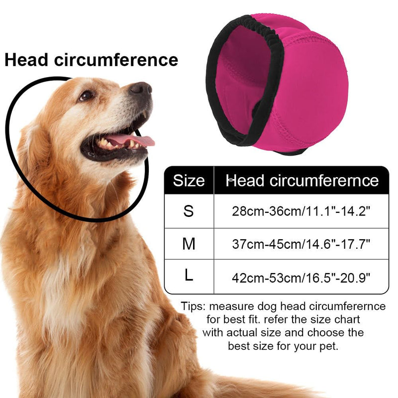 Dog Ear Defender, Waterproof Adjustable Dogs Head Cover Noise Cancelling Windproof Pet Calming Hood for Summer Bathing Water Play Protection Rose Red S