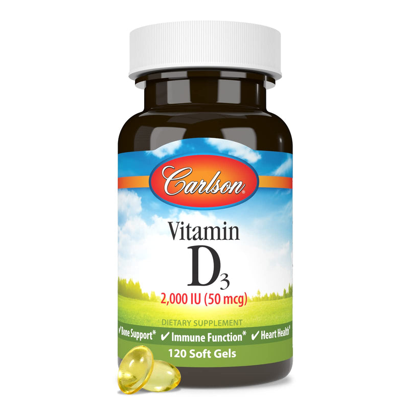 Carlson - Vitamin D3, 2000 IU (50 mcg), Immune Support, Bone Health, Muscle Health, Cholecalciferol, Vitamin D Supplements, Vitamin D3 Soft Gels, 120 Softgels Unflavored 120 Count (Pack of 1)