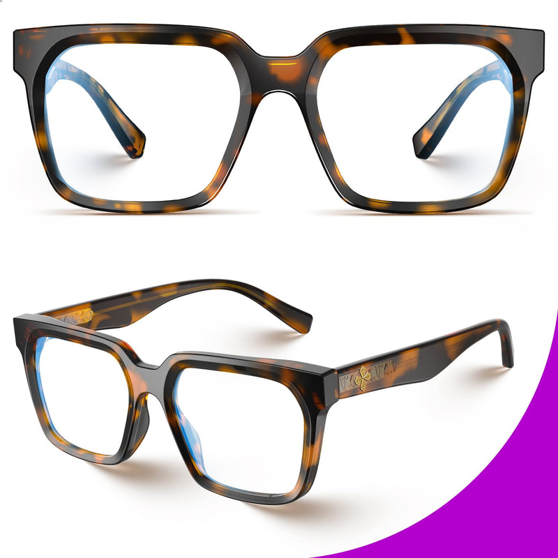 VISOONE Rectangle TR90 Blue Light Blocking Glasses Computer Eyewear with Preppy Look for Women and Men Cougar Cougar Upg Amber Tortoise