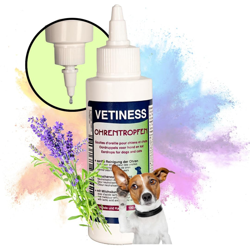 Vetiness Ear Cleaner for Dogs and Cats 100 ml | Ear drops with salicylic acid, lactic acid and lavender oil | Ear care & removes dirt and residue | Ear mites | Ear cleaner dog 100 ml ear cleaner - BeesActive Australia