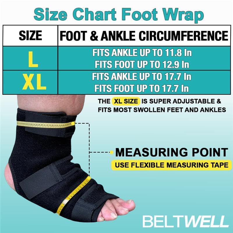 Beltwell¬Æ - Adjustable Foot & Ankle Compression Wraps For Edema, Lymphedema, Swelling, Neuropathy, Diabetic Foot Care, Circulation (2 Wraps) Large Black - BeesActive Australia