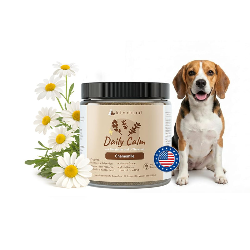 kin+kind Calm Power Supplement for Dogs and Cats – Natural Dog Calming and Cat Calming Support with Organic Chamomile, Thyme, Apple Pomace, Ginger & Coconut – Vet Formulated - Made in USA – 8 oz 8 oz (Large)