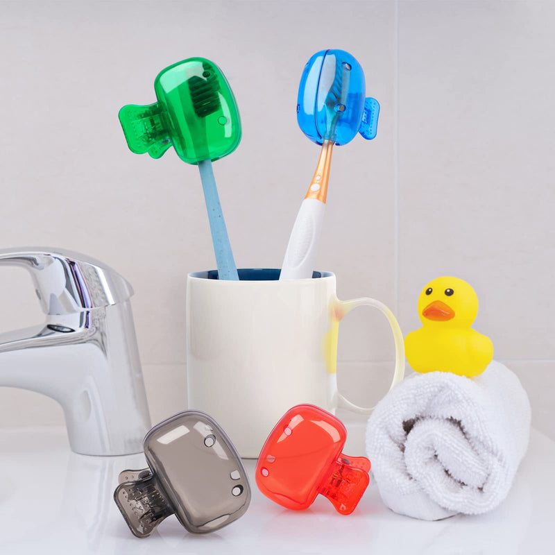 4 Pack Travel Toothbrush Head Covers Toothbrush Protector Cap Brush Pod Case Protective Portable Plastic Clip for Household Travel, Camping, Bathroom, School, Business Blue, Green, Grey, Red - BeesActive Australia