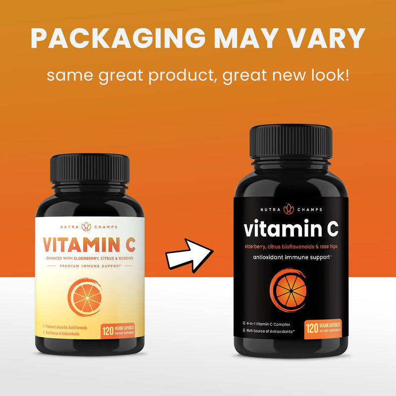 NutraChamps 1000 mg Vitamin C with Rose Hips, Vitamin C Supplement with Elderberry & Citrus Bioflavonoids, Kids Immune Boosting Supplemen Capsules Pill Vitamin C Capsules