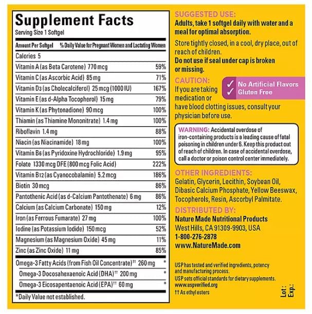 Nature Made Prenatal + Dha 200 mg Dietary Supplement (Netcount 150 Soft Gels), 150Count () Unflavored 150 Count (Pack of 1)