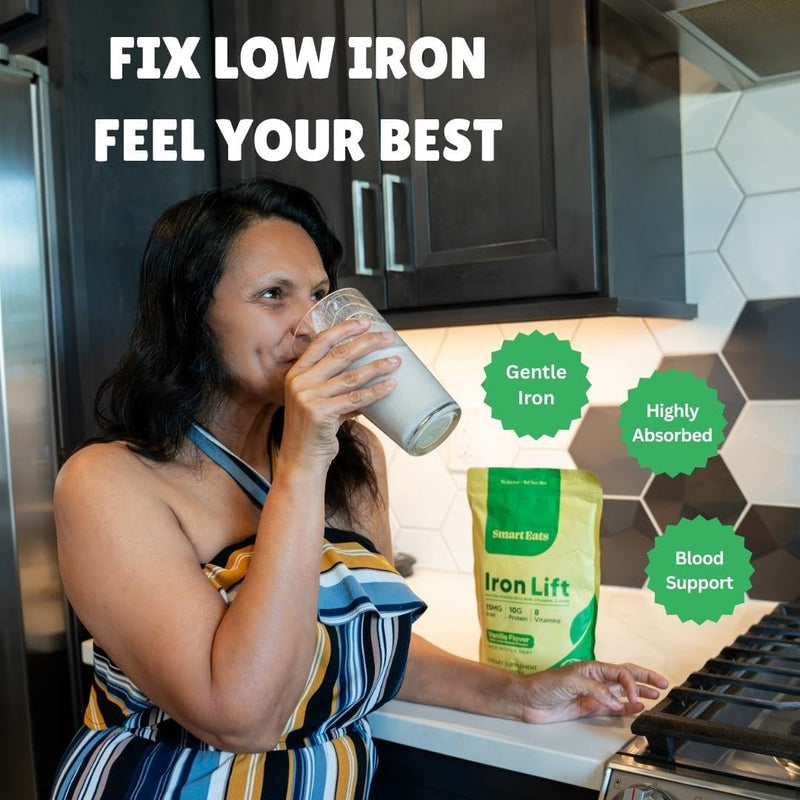 Smart Eats - Iron Powder | Highly Absorbed | Avoids Side Effects | Complete Nutrition: Protein, Vitamins, Fiber | Tasty Drinks & Shakes | Boost Hemoglobin, Ferritin | Vanilla Flavor | 15 Scoops
