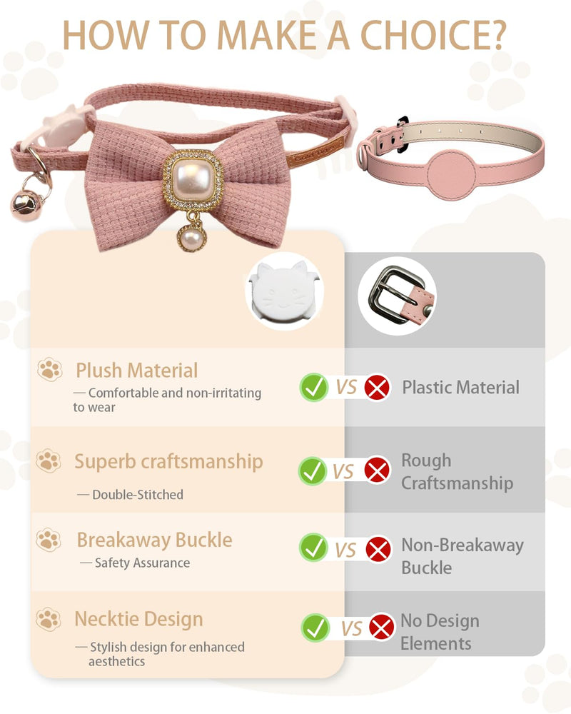 Cute Bowtie Cat Collar with Bell Breakaway, Jewelry Pendant for Girl Cats, Adjustable 8-13 Inch for Kitten (Pink) Pink - BeesActive Australia