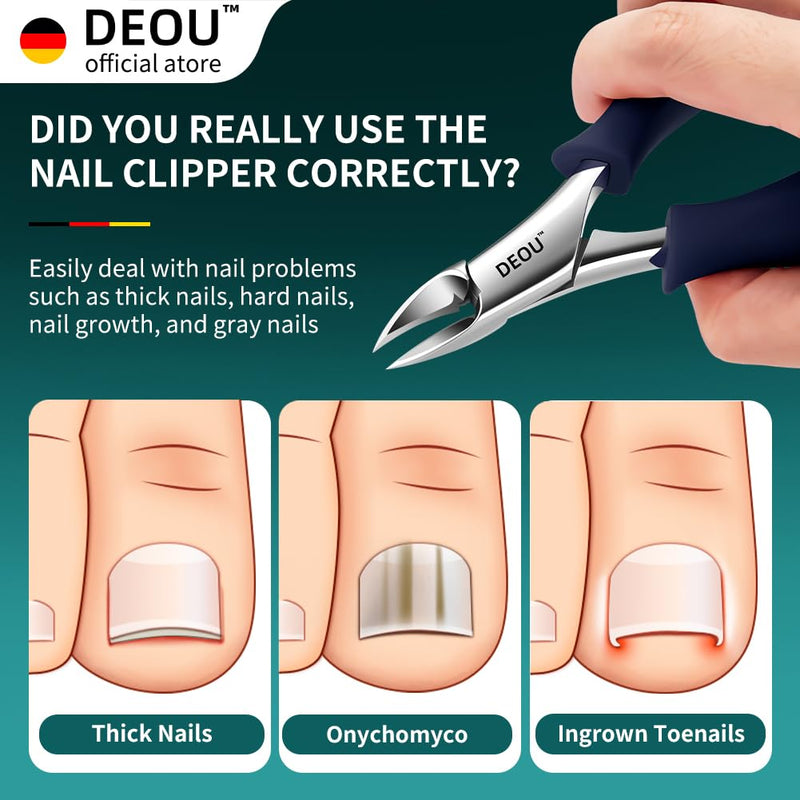 DEOU Professional Stainless Steel Podiatrist Nail Clippers, Heavy Duty Manicure Pliers for Thick Nails, Pedicure Toe Nail Clippers Tools for Men Women Dark Blue