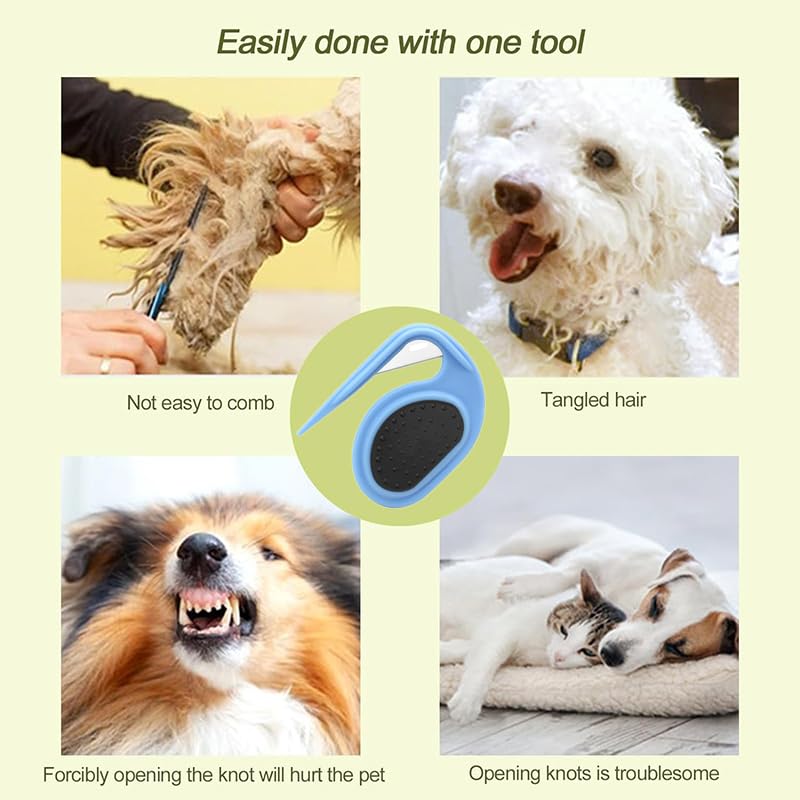 2PCS Pet Knotting Comb, 2024 New Grooming Knife for Long-Haired Pets, 3 In1 Multifunctional Dog Comb, Cat Brush Hair Clipper, For Removing Tangled and Loose Hair (Blue and Green) - BeesActive Australia