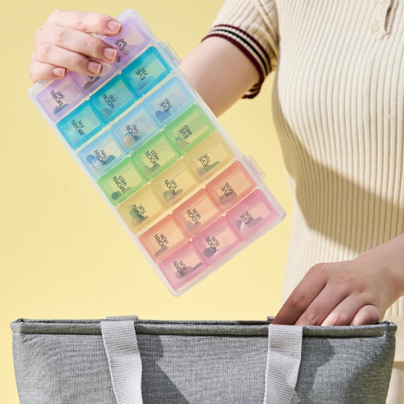 Weekly Pill Organizer 3 Times a Day, 7 Day AM Noon PM Medicine Planner with 21 Large Compartments, Portable Vitamin and Supplement Organizer Box for Daily Pills
