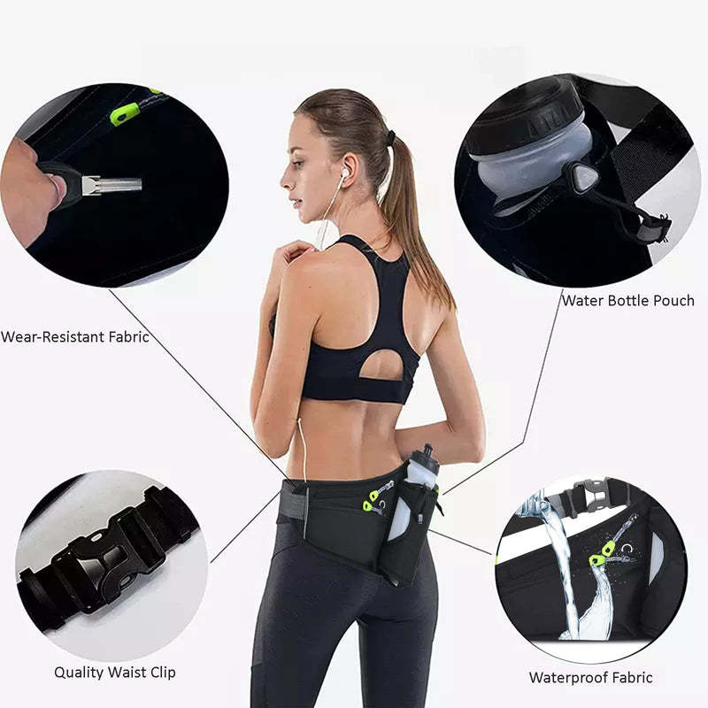 Fanny Pack with Water Bottle Holder, Hydration Running Belt for Men Women Adjustable Strap Waist Bag Suitable for Hiking Running Walking Jogging Camping(Bottle Not Included) (Black) Black