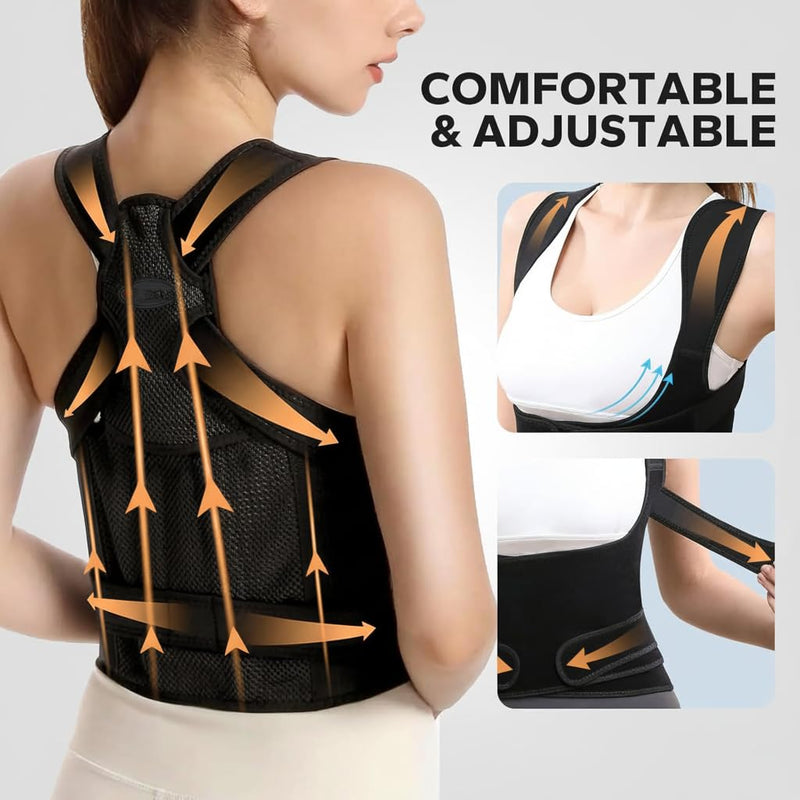 Posture Corrector for Women & Men Adjustable Back Brace for Upper & Lower Back Pain Relief, Spine Alignment & Shoulder Support Breathable Mesh, Improves Posture & Confidence (Medium) Medium - BeesActive Australia