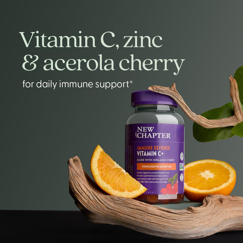 New Chapter Vitamin C+ Gummies, Citrus Flavored, 60 Count | 35% Less Sugar, Excellent Source of Vitamin C with Acerola Cherry for Immune Support, Vegan, Non-GMO, and Gluten Free