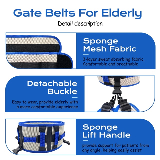 Adjustable Gait Belt with Multiple Handles Blue