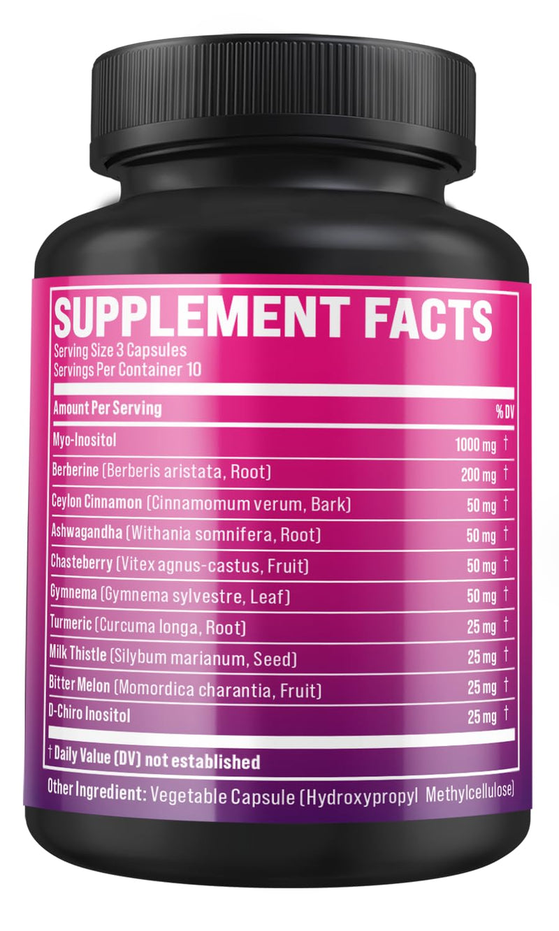 BMVINVOL Inositol Supplement - Myo-Inositol and D-Chiro Inositol Ideal 40:1 Ratio - Plus Berberine, Cinnamon, Ashwagandha + 5 More - 30 Capsules