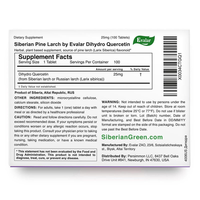Dihydro Quercetin Siberian Pine Larch Bioflavonoid 100 Tabs
