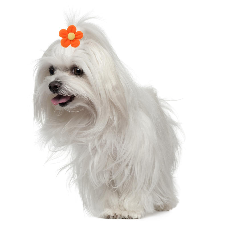 26 Pcs Orange Small Dog Hair Bows Cute Puppy Dog Bowknot Hair Bow Bulk with Rubber Bands Elastic Lace Rhinestone Pearls Hair Ties Mix Style Handmade Grooming Flower Topknot Ball Bows Accessories - BeesActive Australia