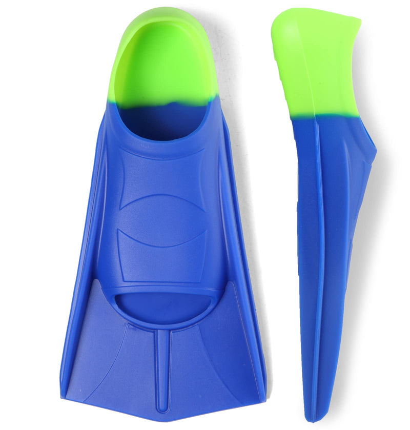 Kids Swim Fins,Short Comfortable Flippers for Lap Swimming and Training for Child,Girls,Boys,Beginners Blue&Acid Lime XS(US Kids 13.5-1.5)